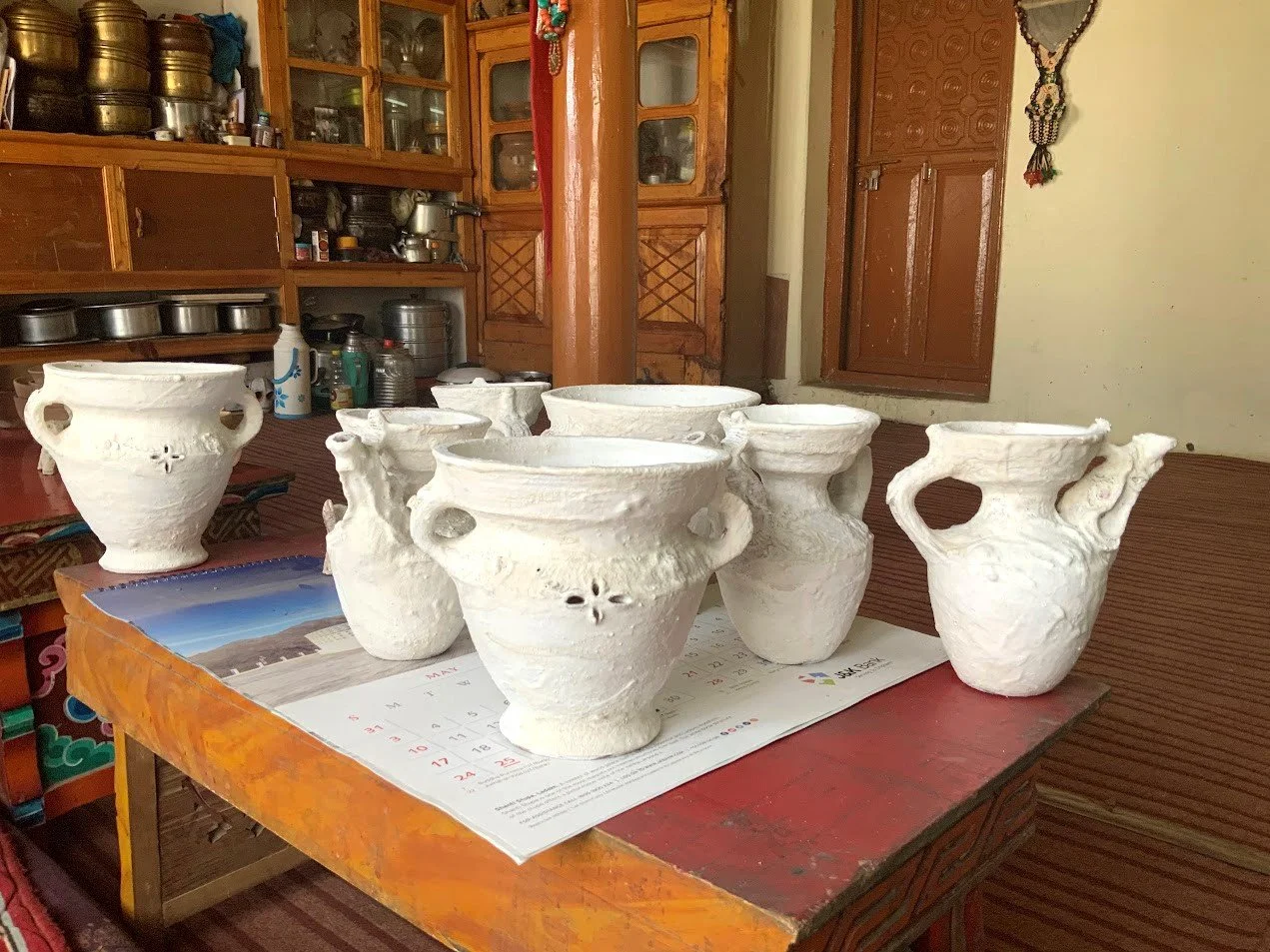 Drying the Glazed pots before firing