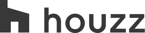 Houzz logo in black and white with stylized house icon.