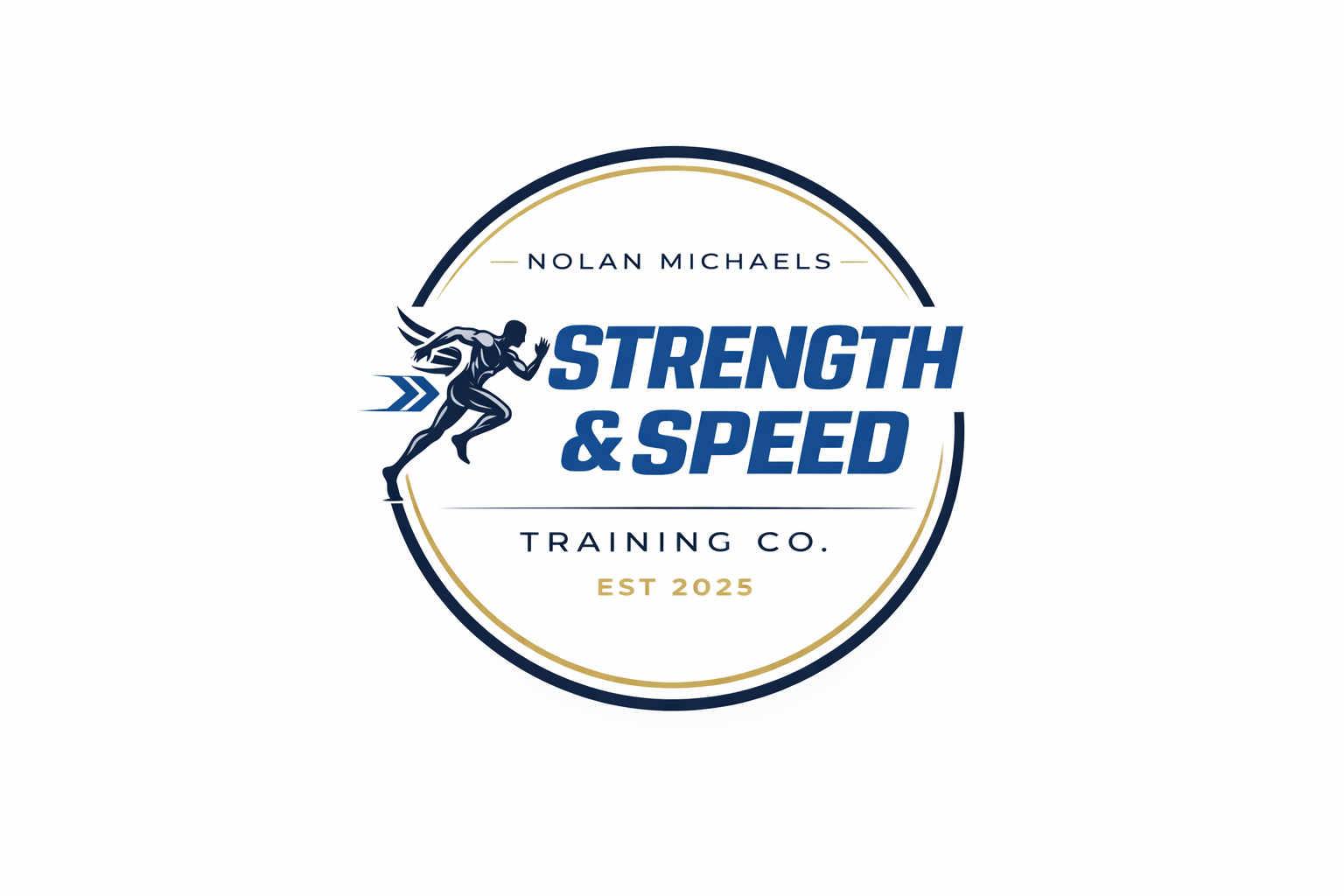 Logo for Nolan Michaels Strength & Speed Training Co., featuring a running figure and established date 2025.