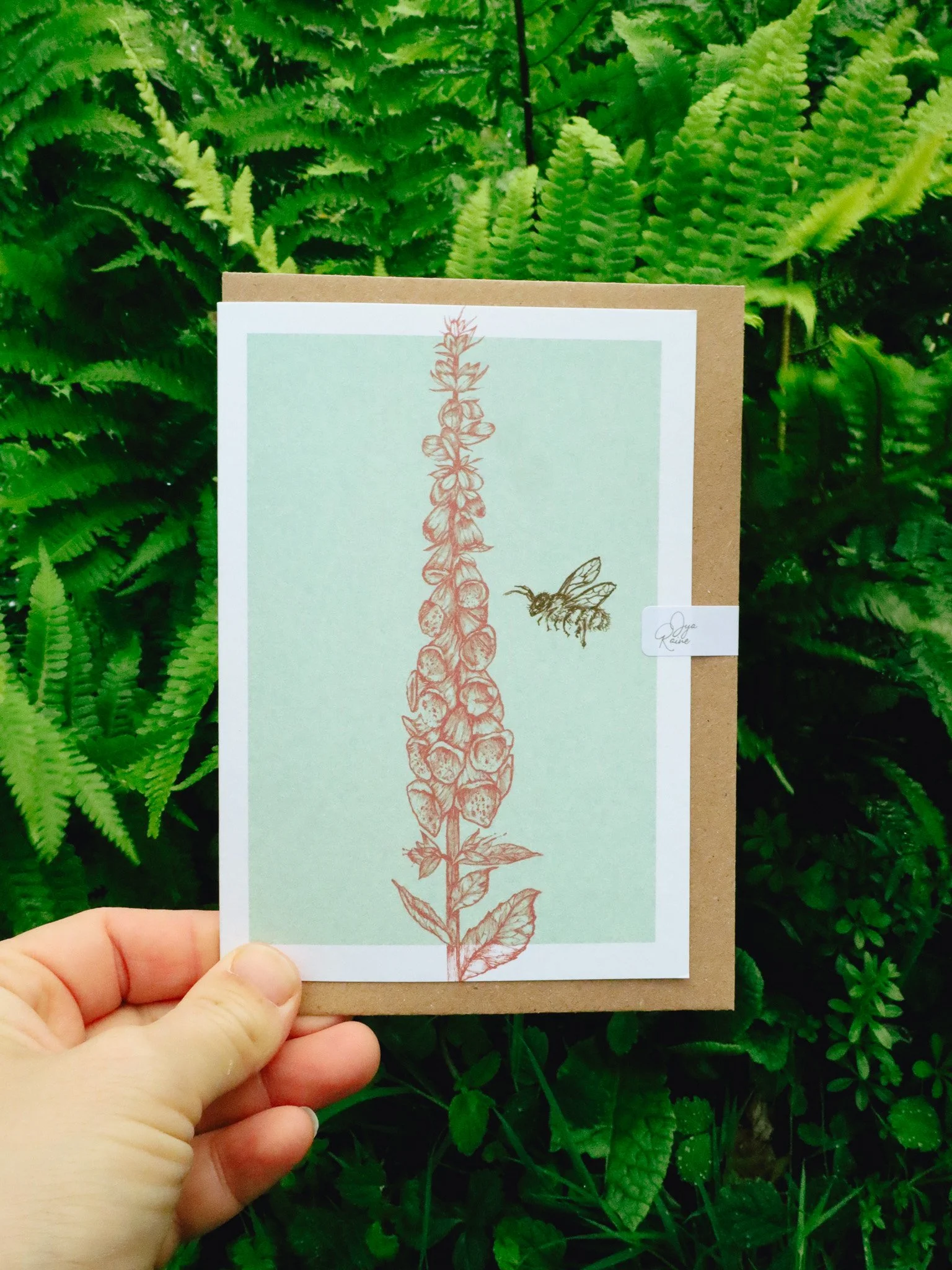Foxglove and Bee Botanical Greeting Card