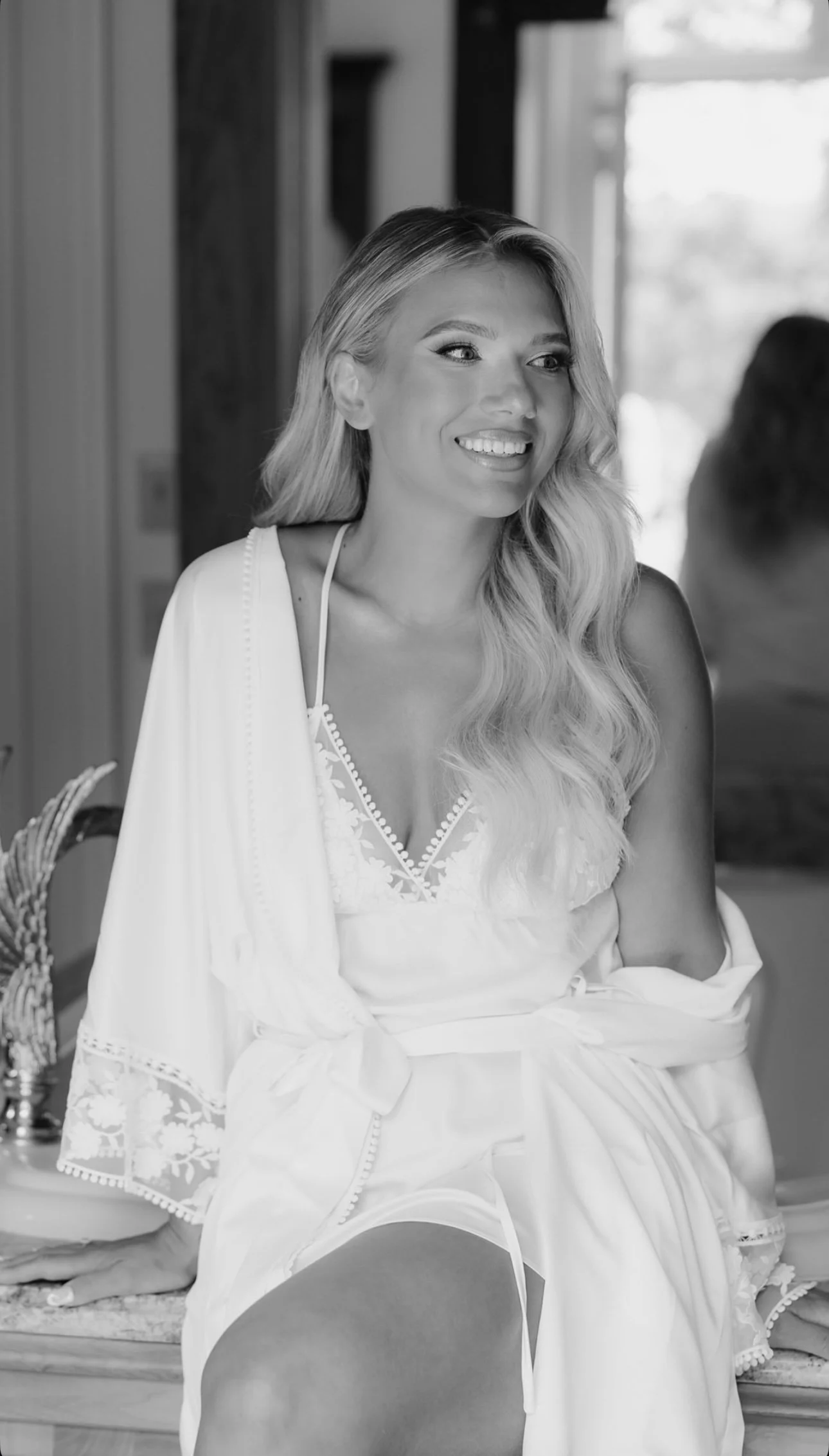 Bride getting ready for her wedding. TLC Bridal on location hair in Levittown, Pa. Taylor Cline, Bridal glam waves, timeless bridal hair, bridal bun, luxury bridal hair, bridal for brides based in Levittown, Pa