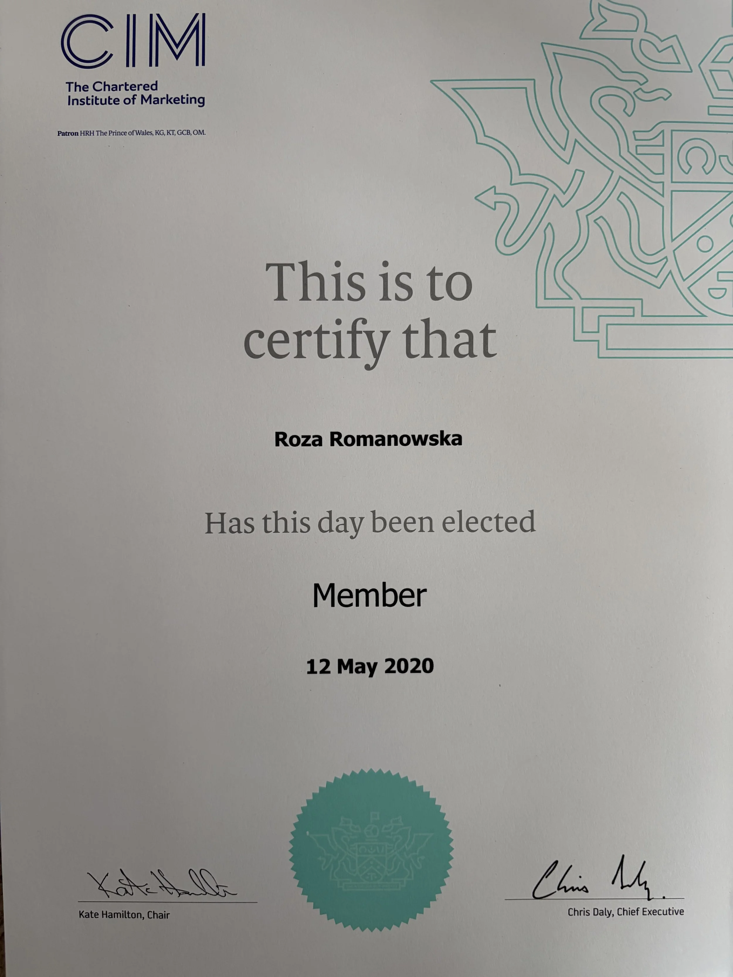 Member CIM Certification from 12 May 2020