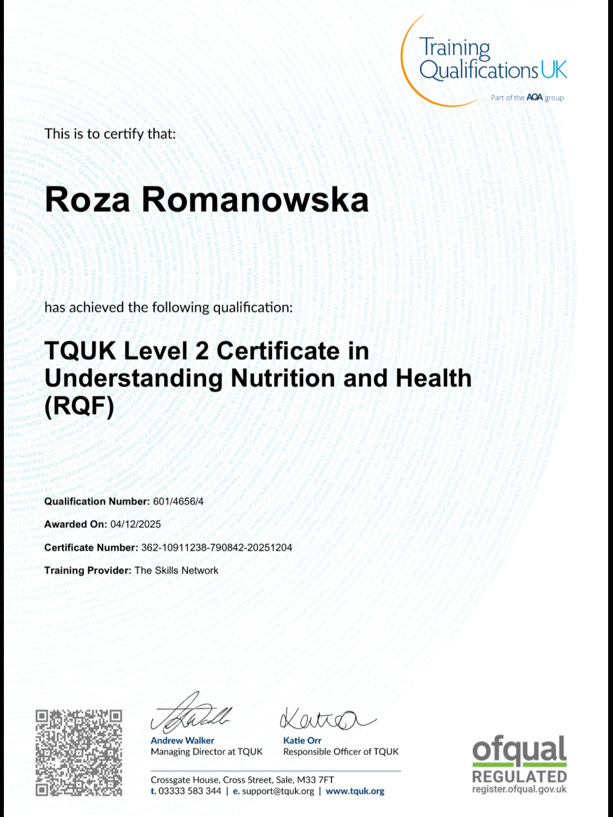 Health & Nutrition Certificate