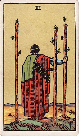 Three of Wands tarot card - this is a tarot card that the leadership and career coach uses in her coaching practice.