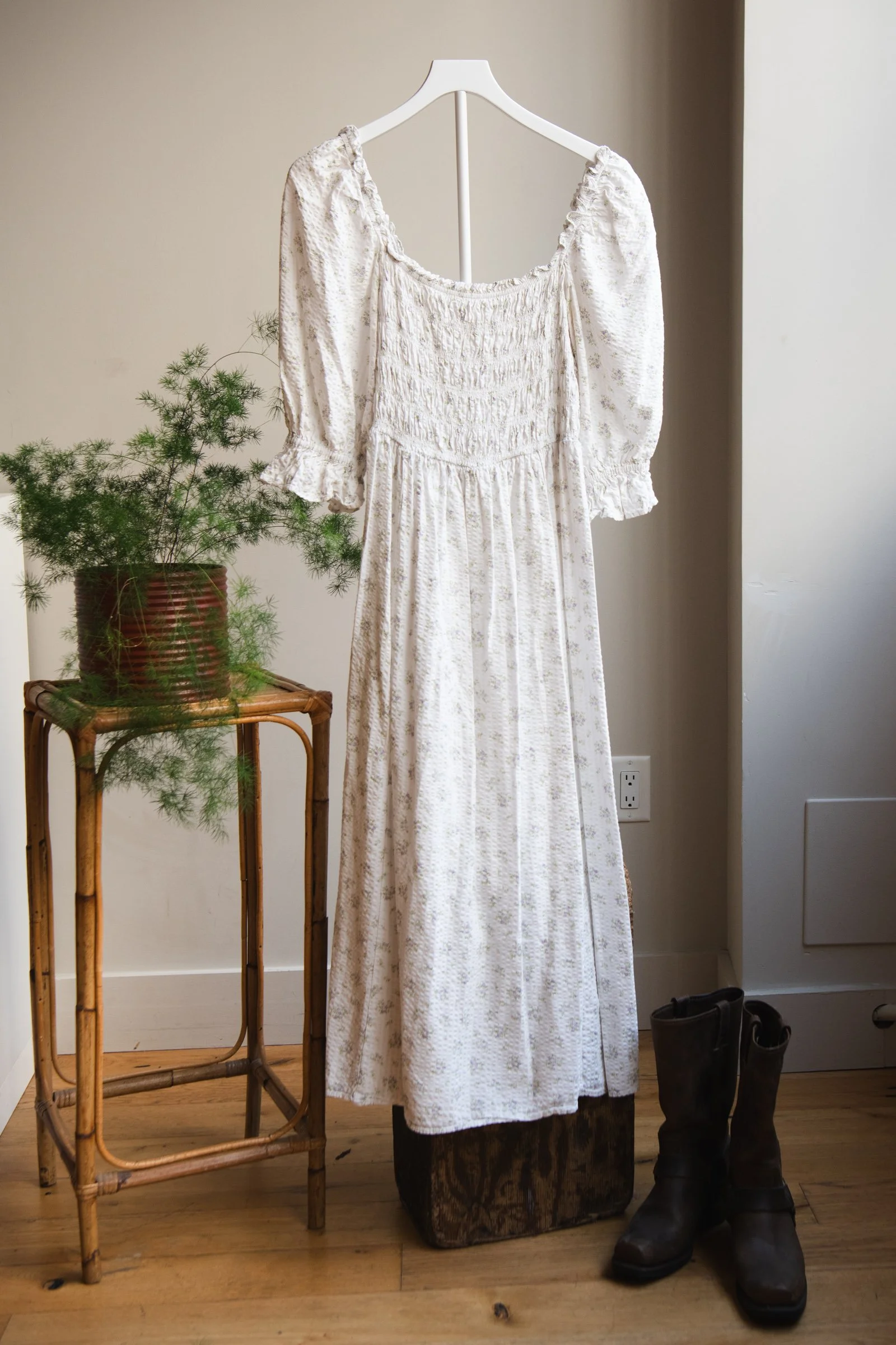 H&M White Floral Peasant Dress | Medium