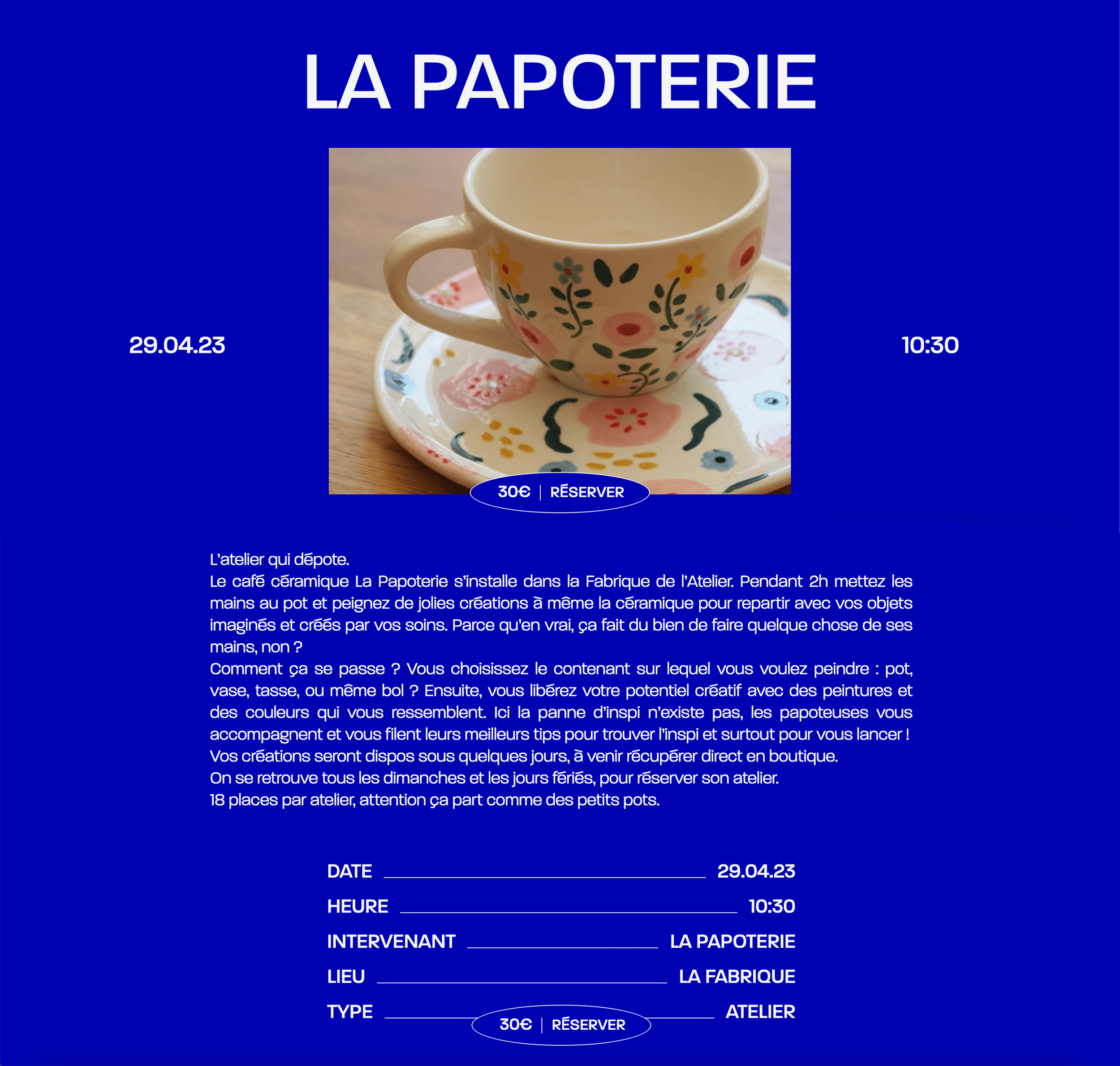 Rédaction des articles sur le site pour inciter à la réservation des ateliers