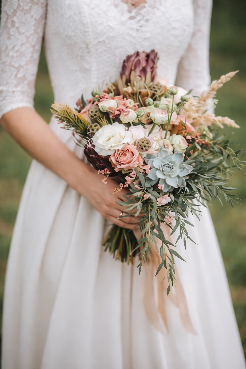 Close-up of a bride with a bouquet, showcasing precise color correction and skin-tone editing for wedding films.