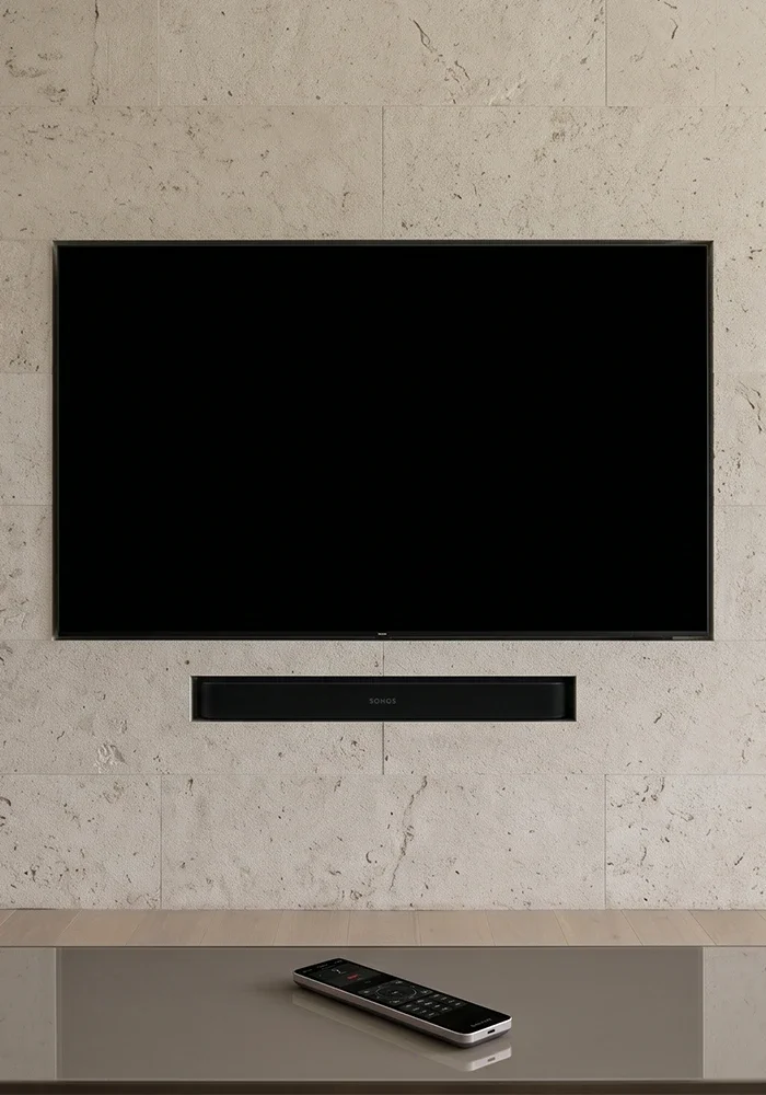 Open-frame network equipment rack with white cabling and black hardware components in a clean interior