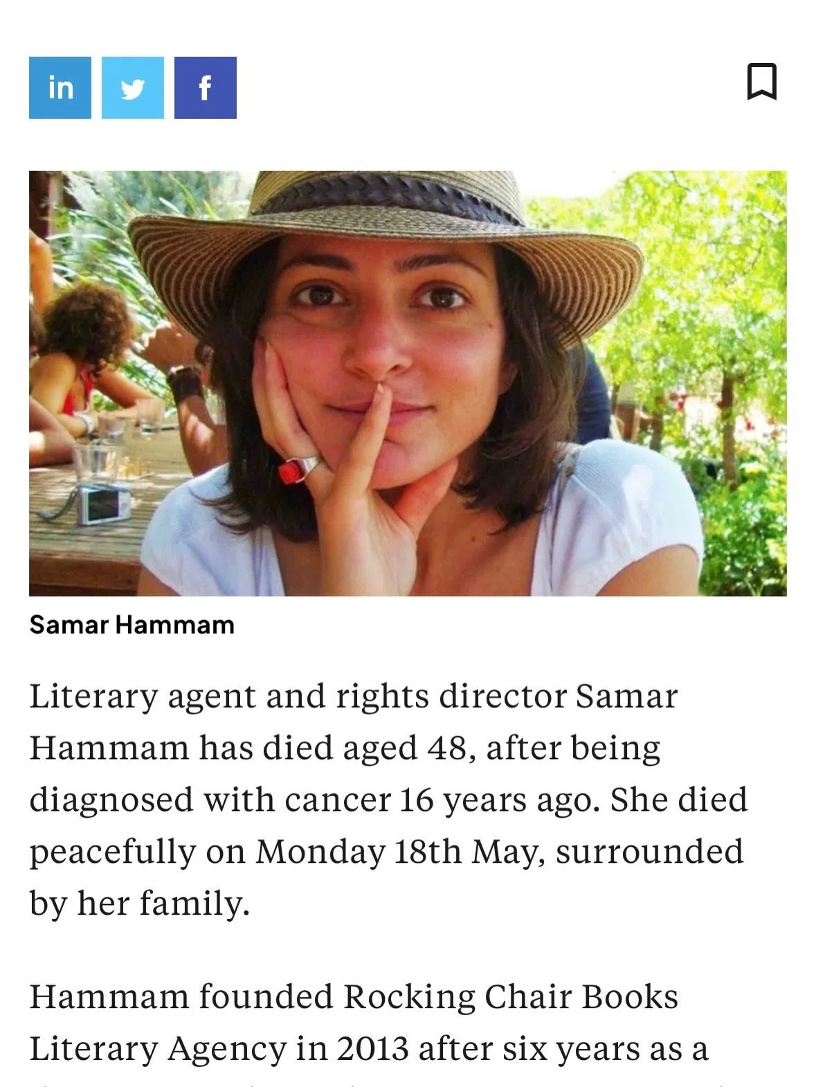 So saddened to hear about the passing of Samar Hammam, who I had the pleasure of working with on the occasional project on and off over the past decade, with no idea during that time of the health battle she was managing alongside her career. She was