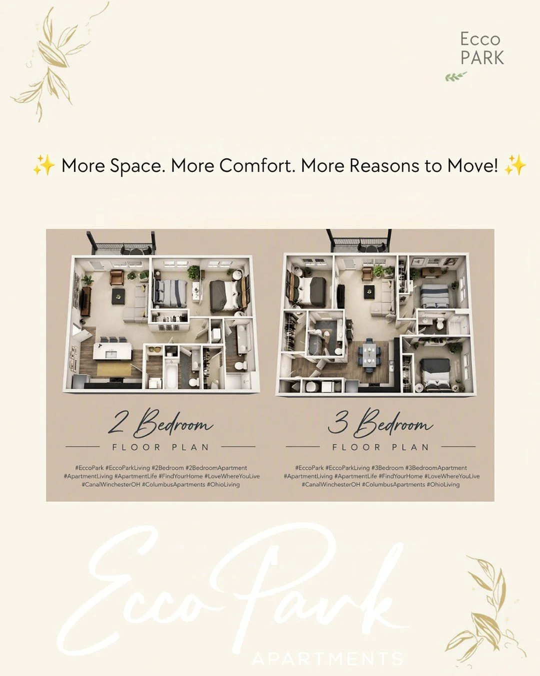 Looking for your next place to call home? 🏡 Take a look at one of our Ecco Park floor plans! 📲 Ready to learn more? Contact our leasing team. Get up to 6 weeks free! Limited-time offer. Restrictions apply. See leasing office for details. 
#EccoPark