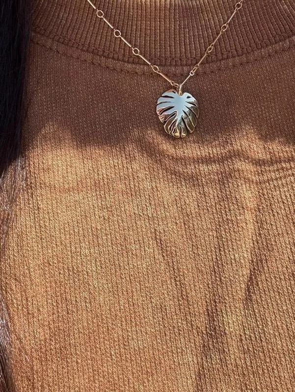 14K Gold Plated Monstera Leaf Charm | Tropical Jewelry Pendant