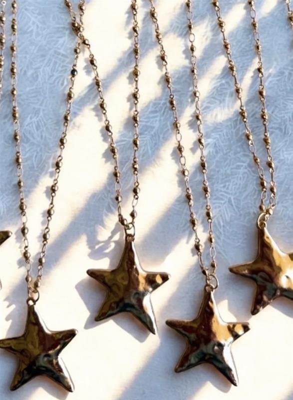 Large Gold Star Pendant Necklace: Vintage Boho Jewelry