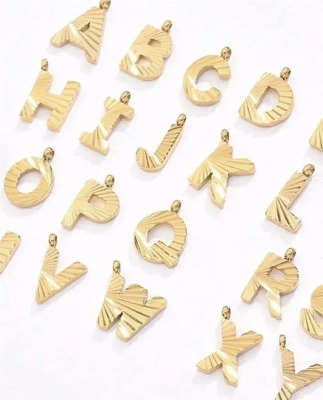 Gold Fluted Initial Letter Charms-18K Gold Plated 304 Stainless Steel-Textured Modern Alaphabet Pendant (A-Z)