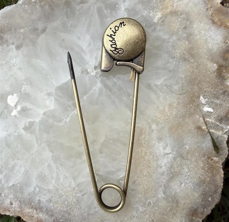 Brass safety pin brooch EST. 1963|Oversized Retro Anniversary Statement brooch.