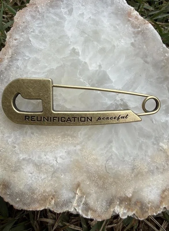 Brass safety pin brooch Reunification|Oversized Retro Anniversary Statement brooch