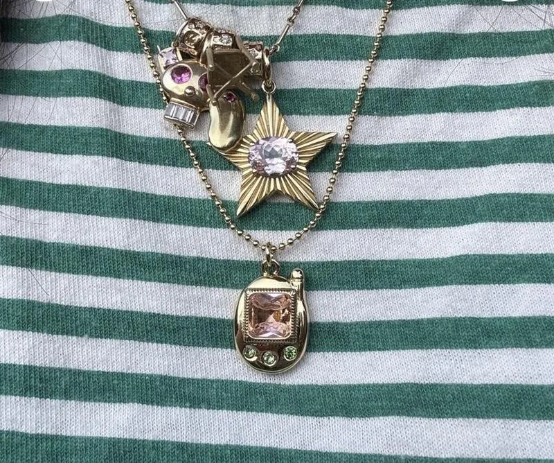Gold digital pet charm necklace,Y2K nostalgia jewelry, retro 90s jewelry gift, kawaii pendant