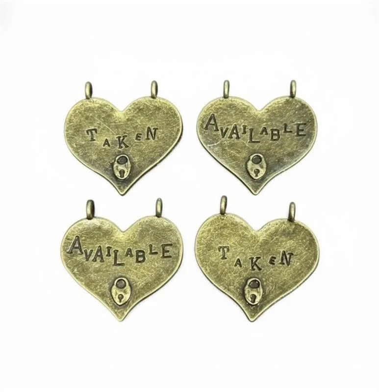 Vintage heart charm pendant brass gold tone| “available/taken” | reversible charm|DIY jewelry making