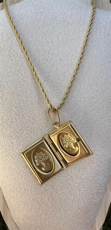 Gold Tree of Life Locket Necklace - Stainless Steel Rope Chain