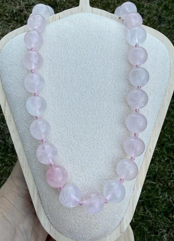 Vintage Natural Pink Quartz Beaded Necklace•Rare •Sterling Silver 925 Clasp
