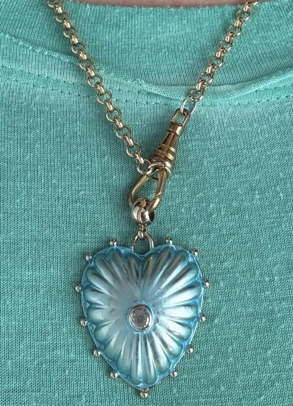 Victorian Blue Enamel Heart Pendant, Crystal Center, Jewelry Making Charm