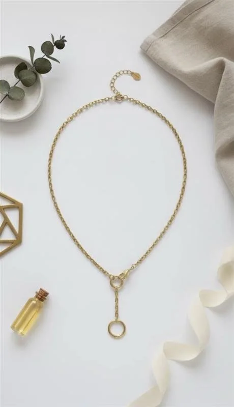 Gold Stainless Steel Lariat Charm Holder Necklace • Modern Y Necklace
