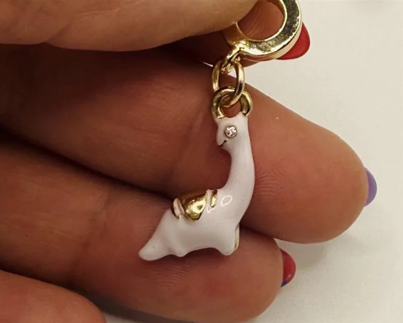 Gold Enamel Creature Charm Necklace Pendant, 90s Virtual Pet Inspired Jewelry