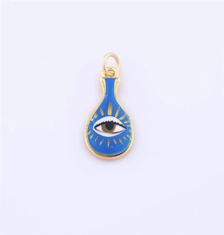 Gold Enamel Eye Charm: 18K Gold Filled Pendant (18x17.5mm)
