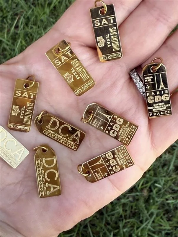 San Antonio, TX airport code charm gold SAT tag pendant-travel jewelry gift