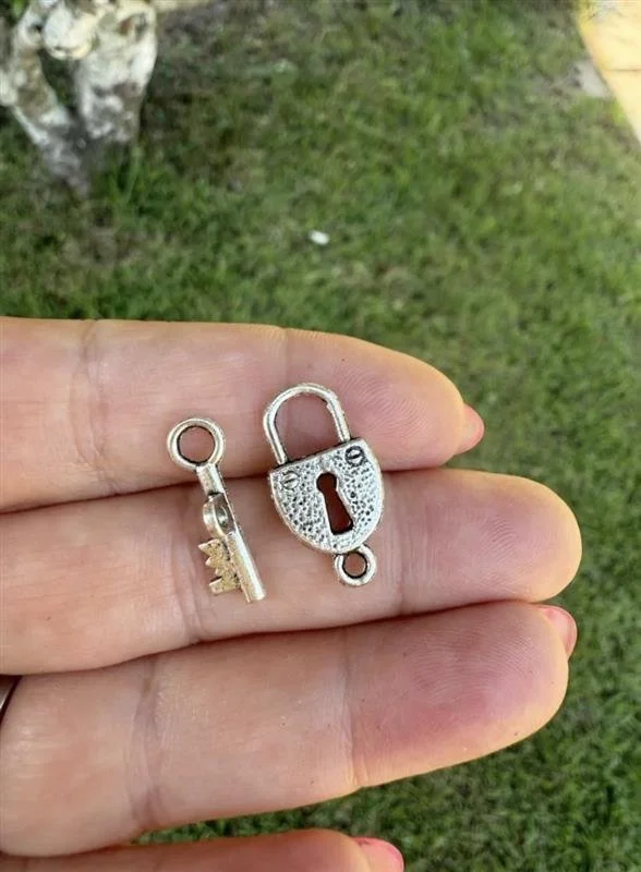 Pewter heart and lock charm