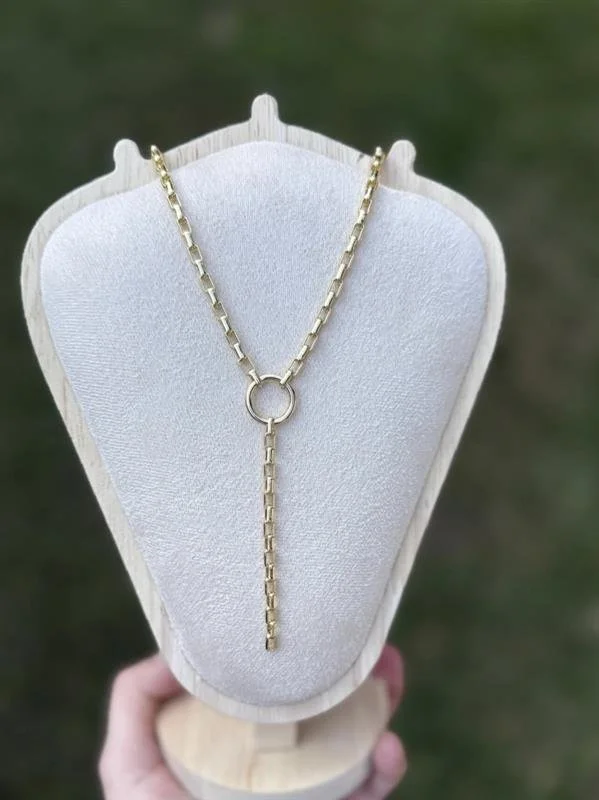 Gold Charm Holder Lariat Necklace • Stainless Steel Paperclip Chain