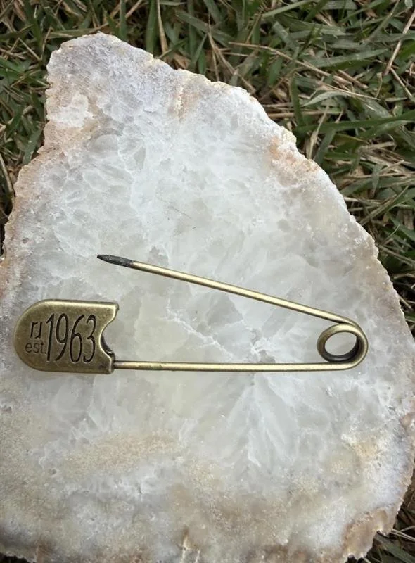Brass safety pin brooch EST. 1963|Oversized Retro Anniversary Statement brooch