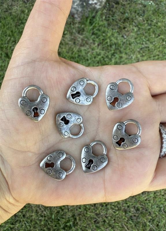 Silver puff heart lock charms