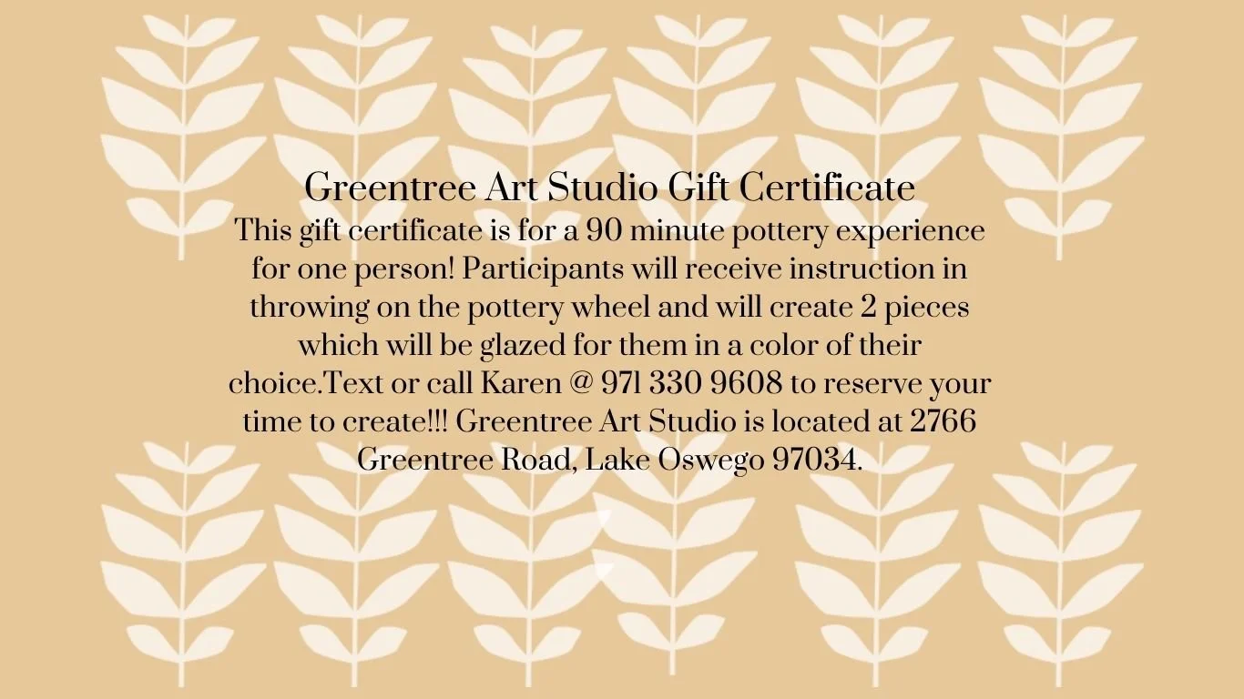 Gift Certificates For 90 Minute Pottery Throwing Experience