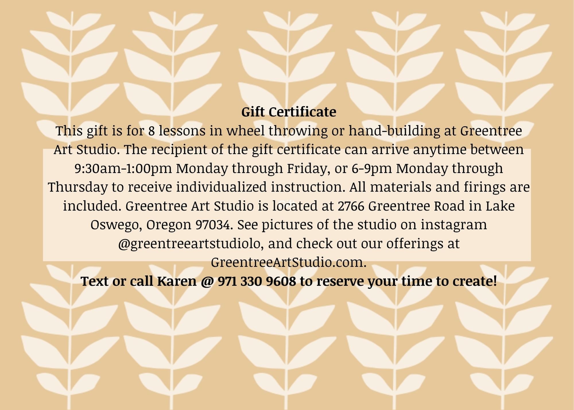 8 Pottery Lessons For One