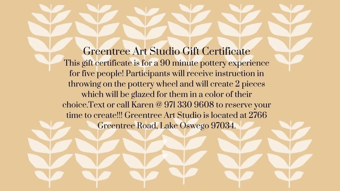 Gift Certificates For 90 Minute Pottery Throwing Experience