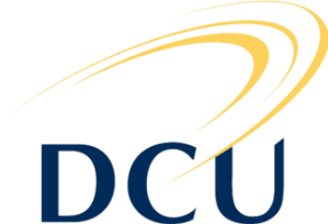 DCU logo with stylized swoosh above the letters 'DCU' in blue.