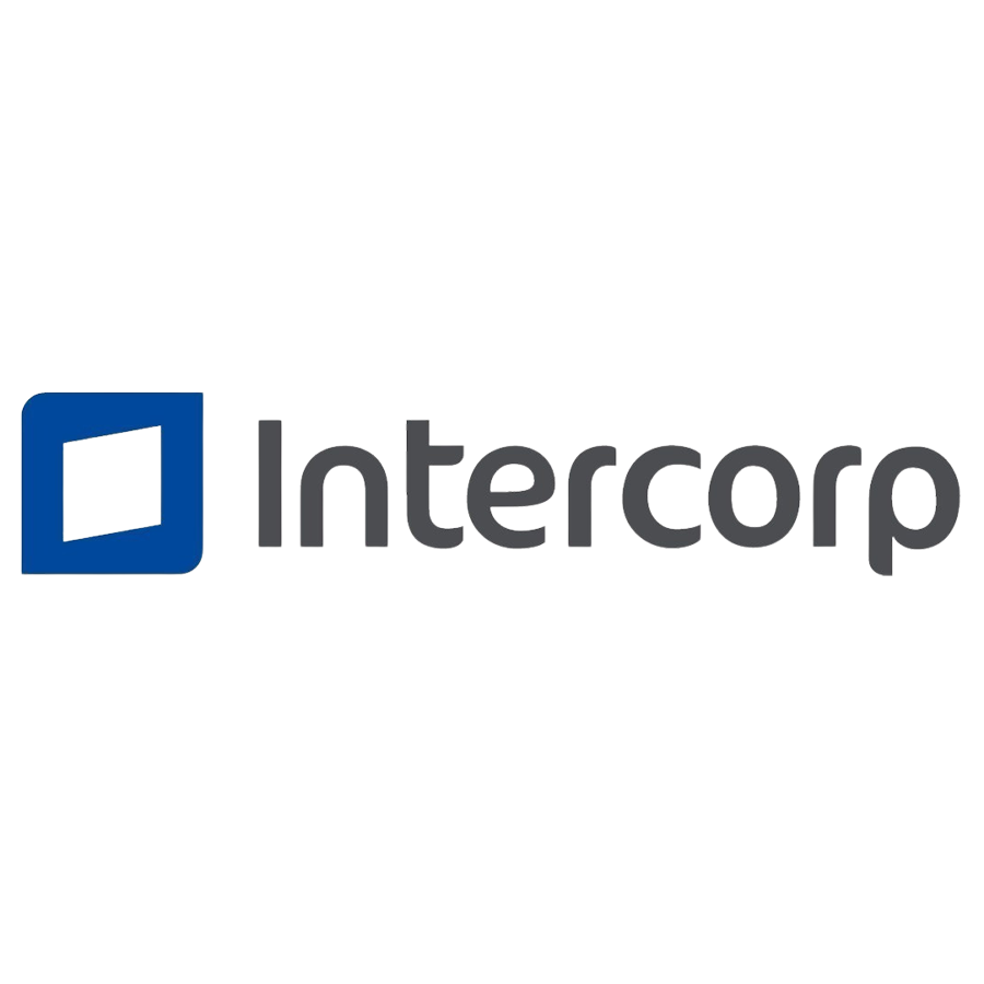 Logo of Intercorp, featuring a blue square with a stylized white arrow and the company's name in gray text.