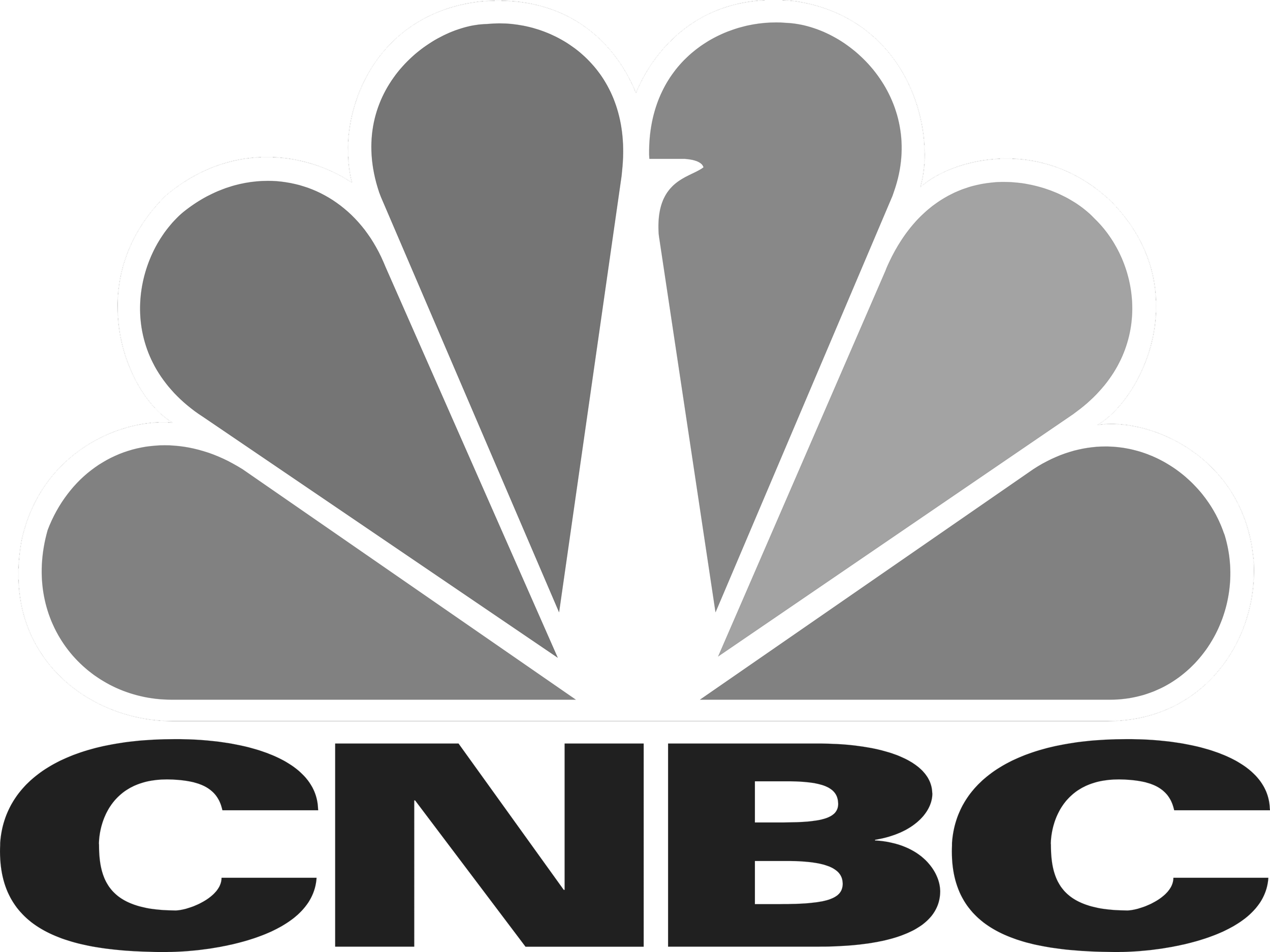 Gray and white NBC logo with peacock feathers above the black text 'CNBC'.