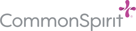 CommonSpirit logo with purple and gray text and symbols