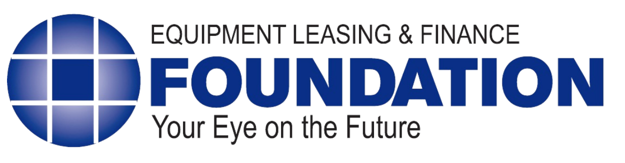 Logo with a blue globe and the words 'Equipment Leasing & Finance Foundation' and 'Your Eye on the Future'