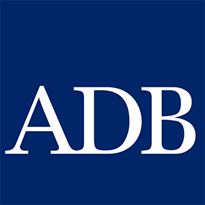Logo of ADB, Asian Development Bank, with white letters on a dark blue background.