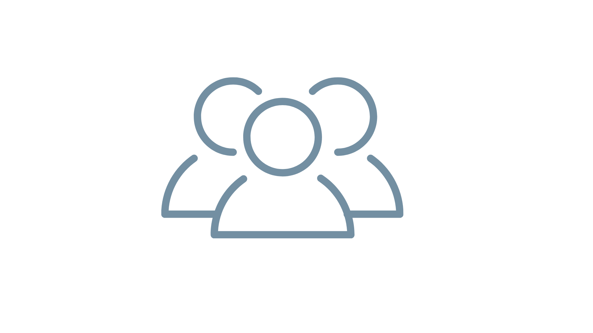 Simple line drawing of three people standing close together, representing a group or community.
