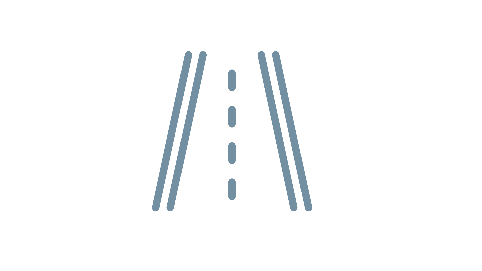 Illustration of a two-lane road with dashed lines in the center, and solid lines on the edges, viewed from above.