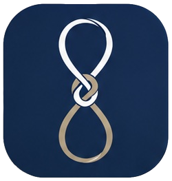 An infinity symbol formed by a white ribbon looped in a figure-eight shape against a dark blue background.