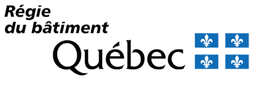 Logo de la Régie du bâtiment du Québec avec quatre fleurs de lys bleues
