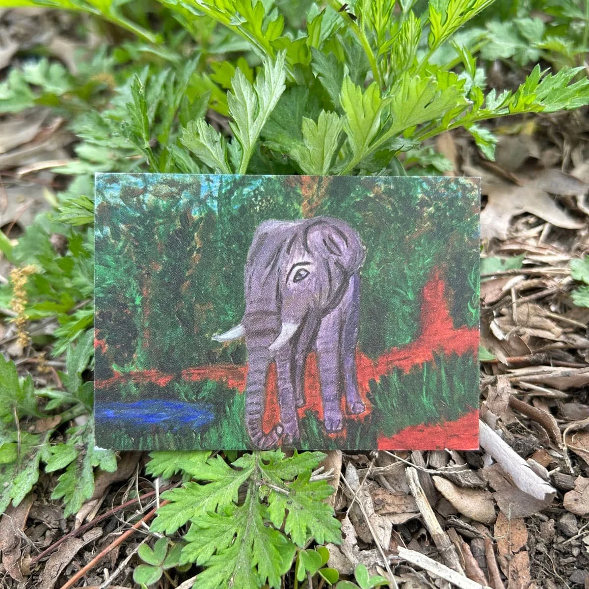 Elephant friend 2.3x3.5 ACEO print for collectors of nature paintings