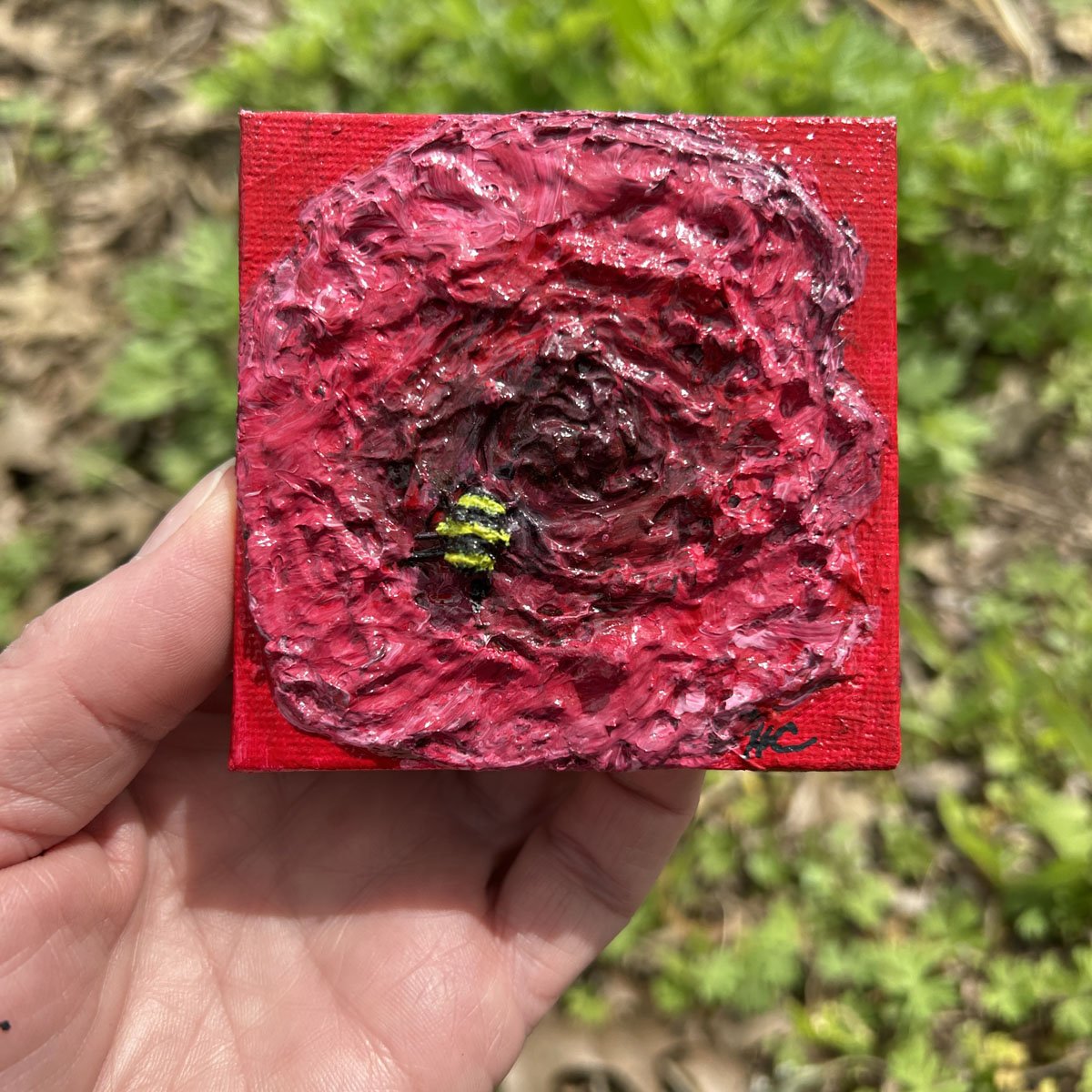 Rosa the Bumblebee – Original 3x3 Textured Mini Painting