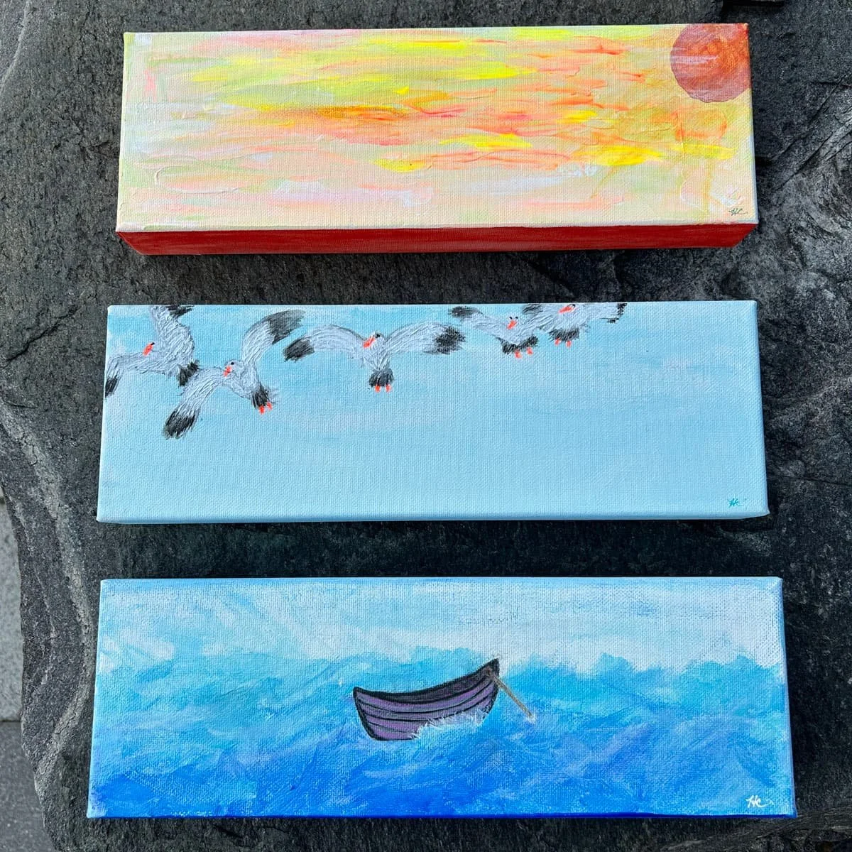 Summer - Original 3-Panel Canvas Triptych (4x12" Each)