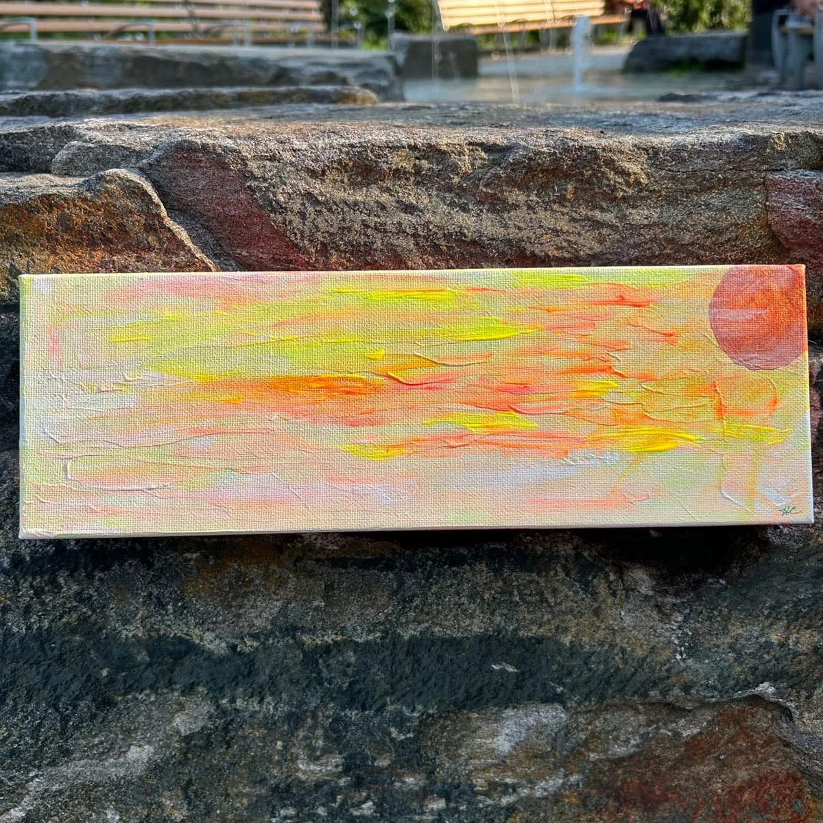 Summer Sun rise of vibrant orange and yellow painting by Heather Collis