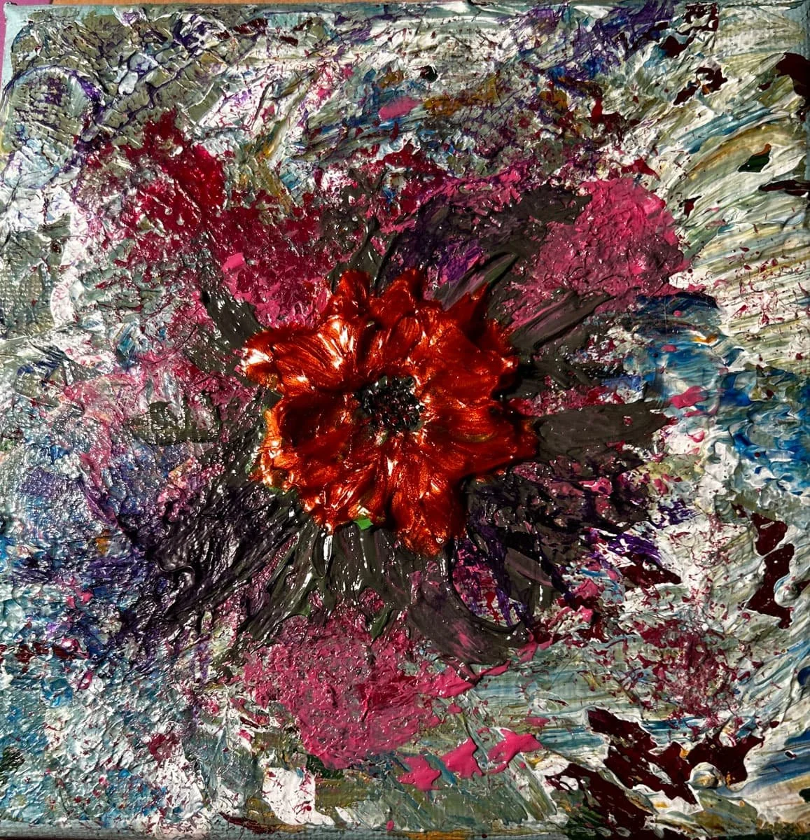 Texture multicolored expressing emotion around a flower floating in a pond by Heather Collis